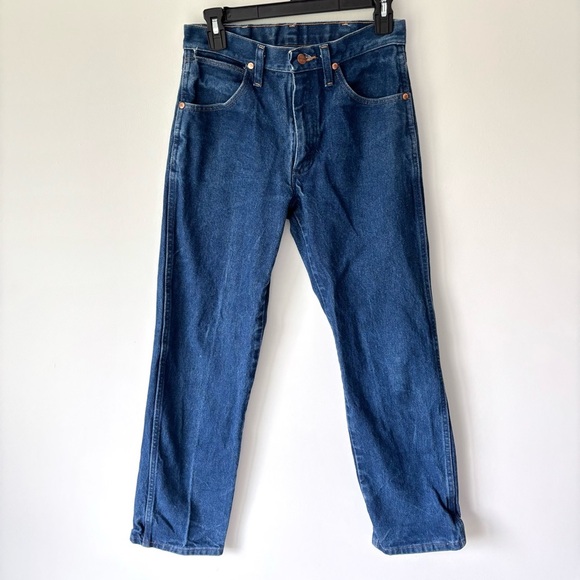 Wrangler Blue Wash Denim Straight Leg High Rise Jeans Loose Fit Western - Picture 2 of 10